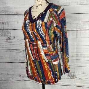 Parsley & Sage Shirt Womens S Multicolor Long Sleeves V Neck Button Details